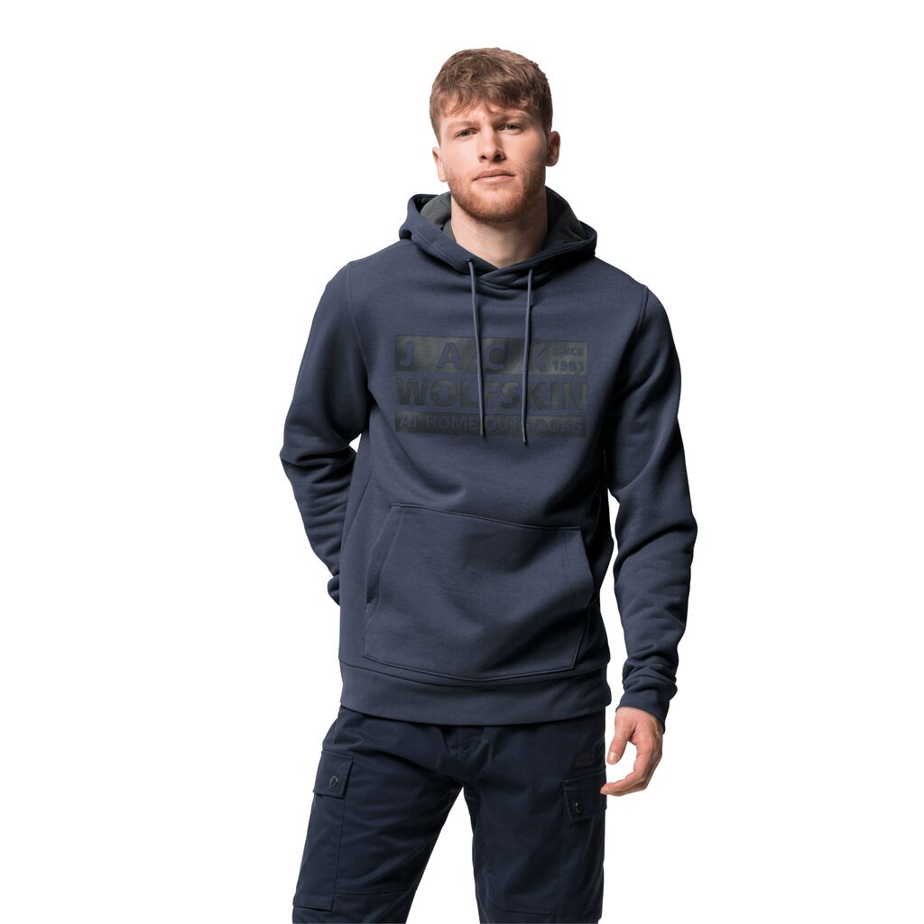 Jack Wolfskin BRAND HOODY Férfi Pulóver Kék - AUDGLP-467